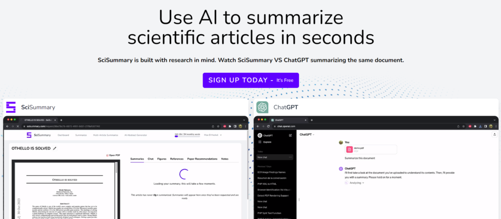 a screenshot image of scisummary website